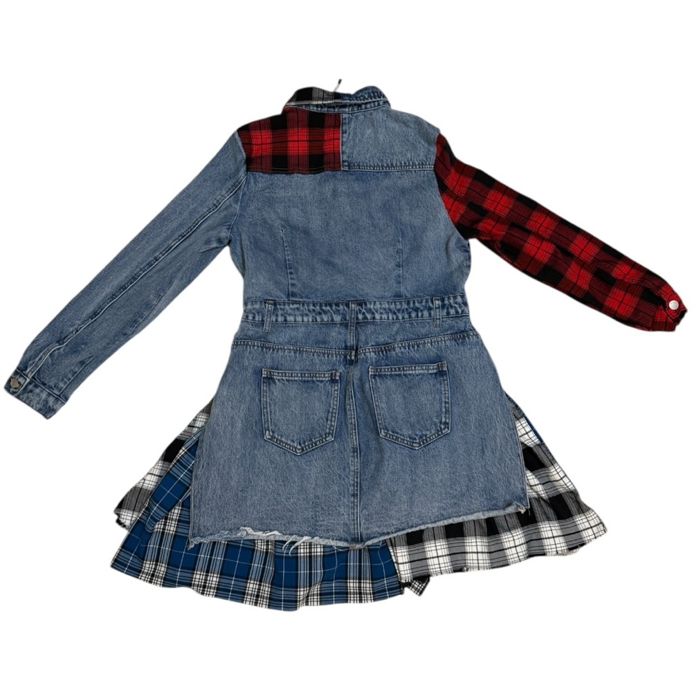 AKIRA Patchwork Plaid Denim Mini Dress - Picture 9 of 12